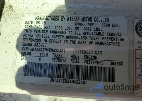 2019 Nissan 370Z Base z USA, uszkodzony, nr VIN JN1AZ4EH4KM422481